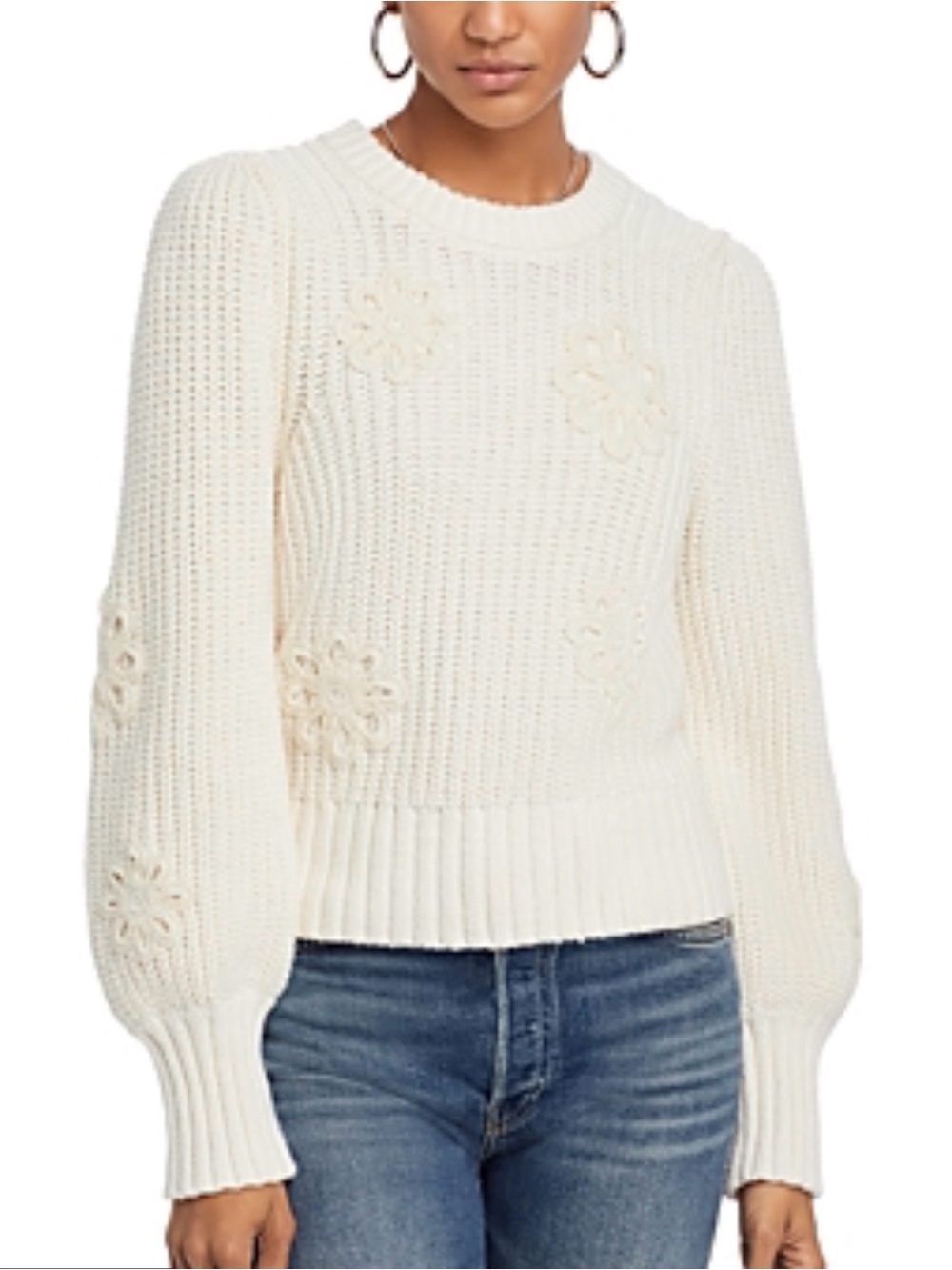 RAILS Romy Floral Appliqué Sweater in Ivory Crochet Daisies - XS